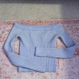 Aerie Off-Shoulder Sky Blue Ribbed Sweater